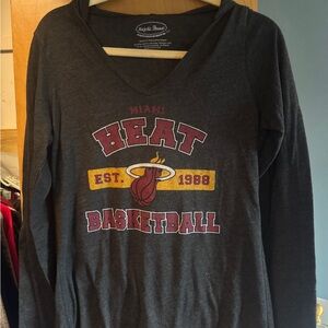 Miami Heat Long Sleeve Hooded Tee - Dark Gray with Red & Gold Logo NWOT
